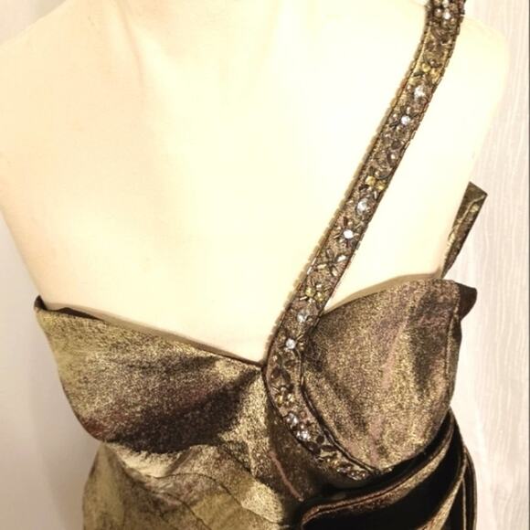 Terani Couture COCKTAIL DRESS Sz 10 Brozed Green Holiday Party ELEGANT Luxury - Picture 6 of 15